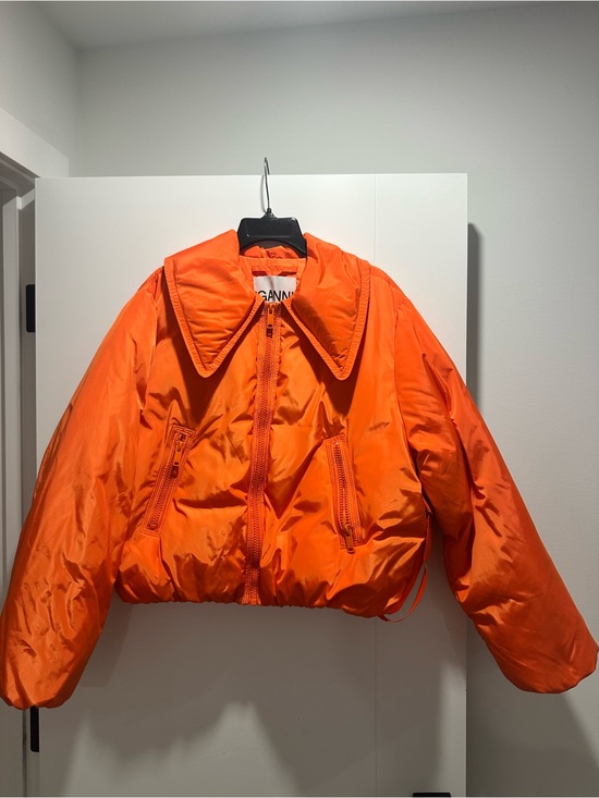Ganni Jackets & Blazers - Ganni Bright Orange Cropped Puffer Jacket